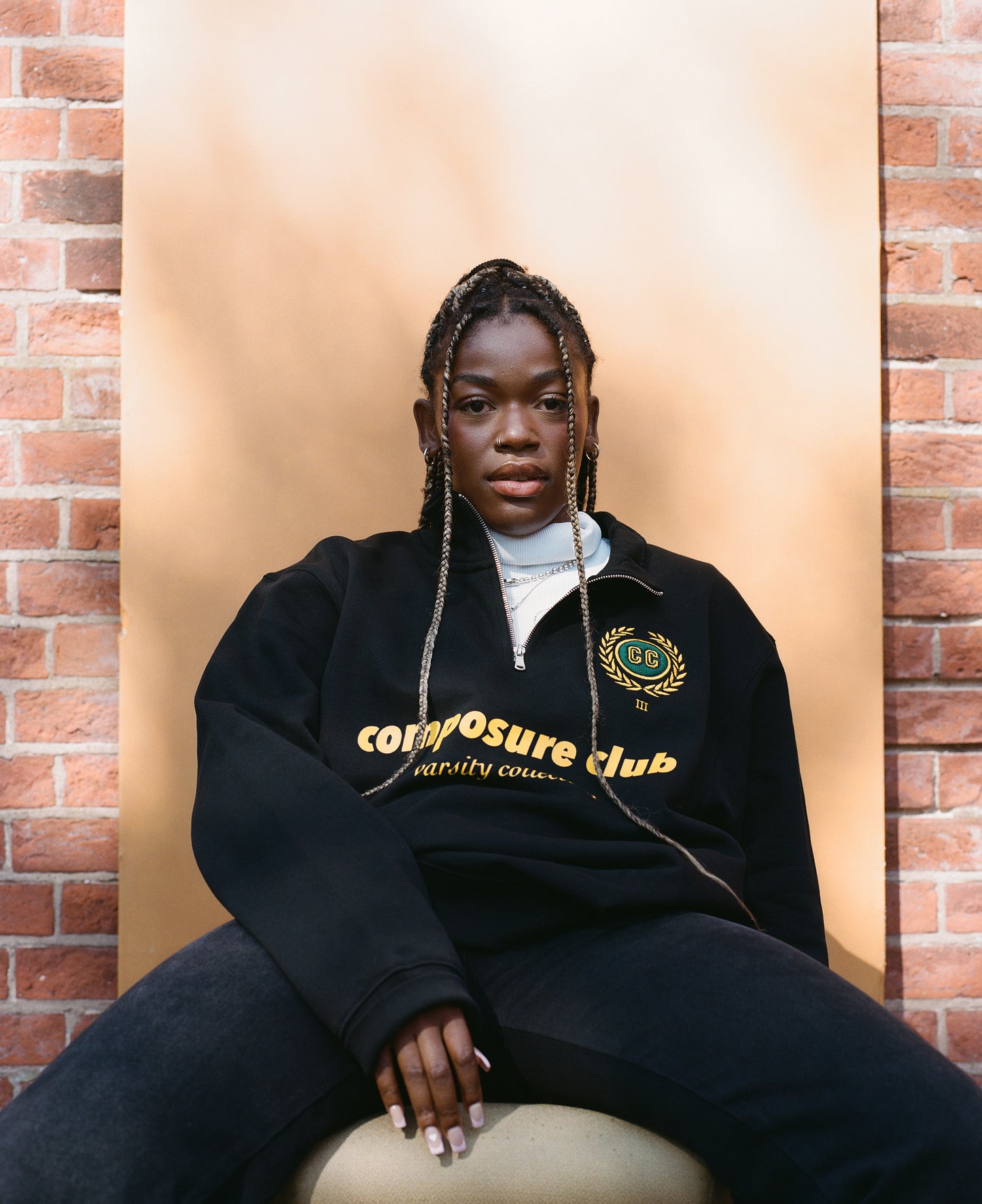 Maglione con zip a un quarto della collezione Varsity - nero